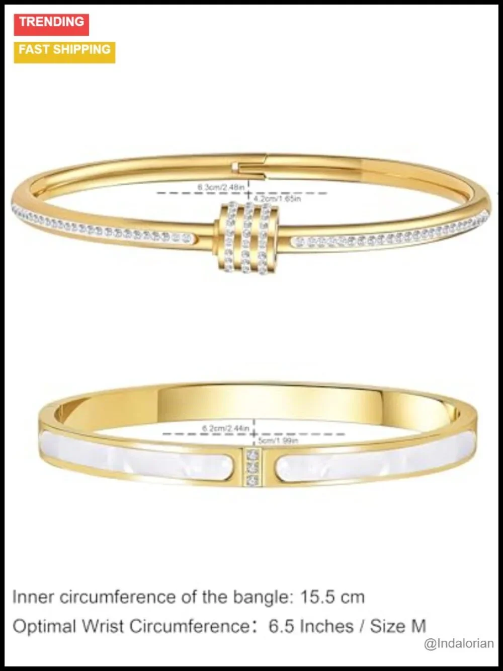 2pcs Gold Plated Bangle Bracelets for Women Titanium Steel Set
